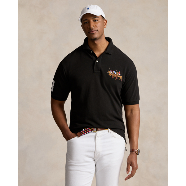 Polo Black Triple-Pony Mesh Polo Shirt Big & Tall 1