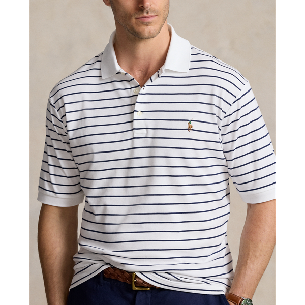 White/Refined Navy Striped Soft Cotton Polo Shirt Big & Tall 6