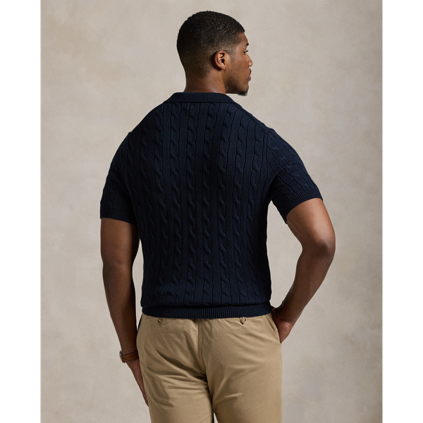 Cable-Knit Cotton Polo-Collar Sweater