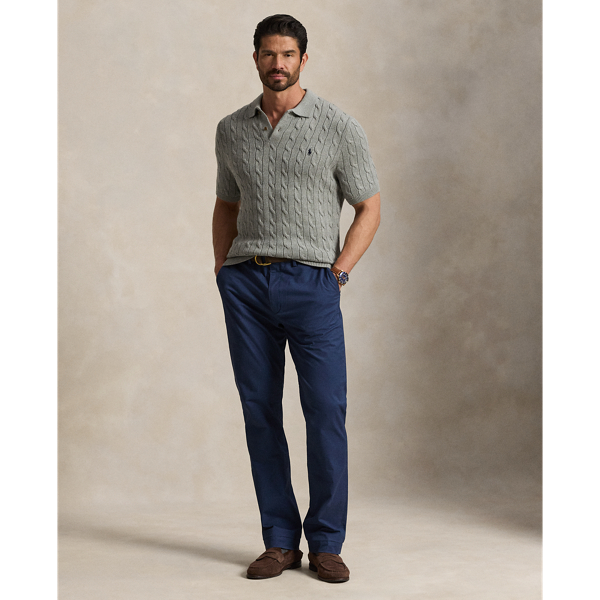 Fawn Grey Heather Cable-Knit Cotton Polo Sweater Big & Tall 4