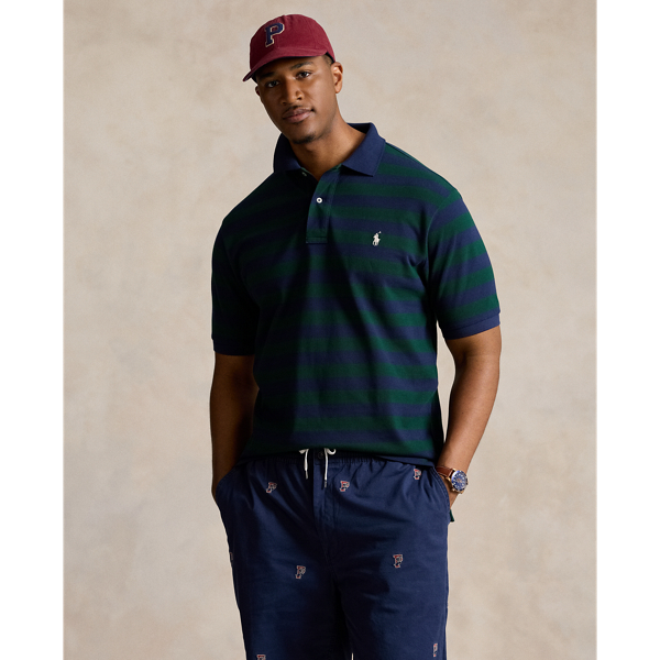 Moss Agate/Spring Navy Striped Mesh Polo Shirt Big & Tall 1