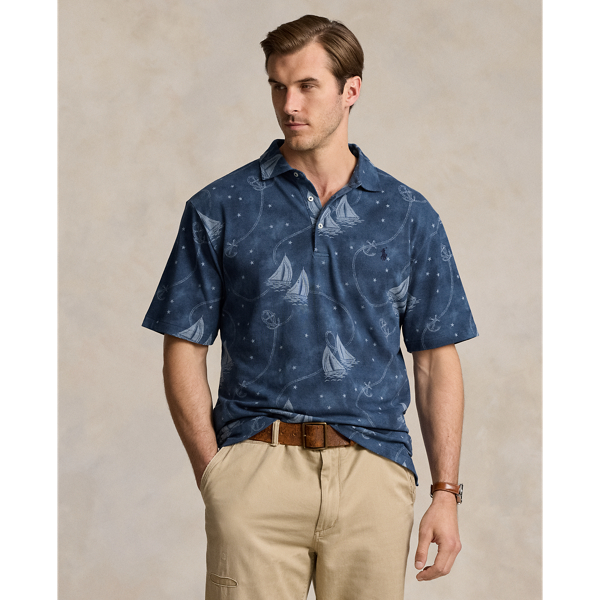 Oceans Voyage/Chambray Printed Mesh Polo Shirt Big & Tall 1