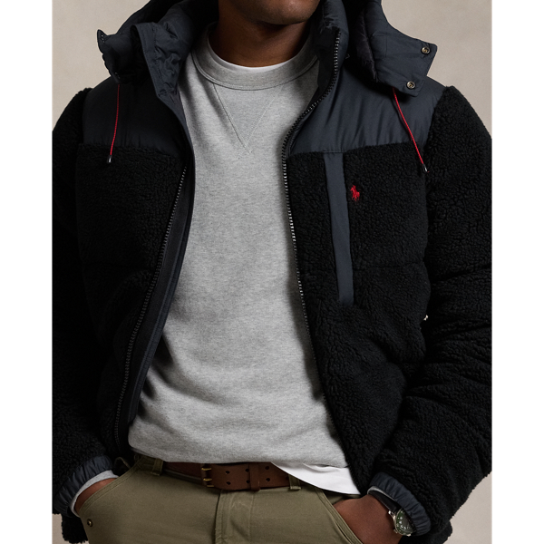 Polo ralph lauren black hybrid down hooded jacket online