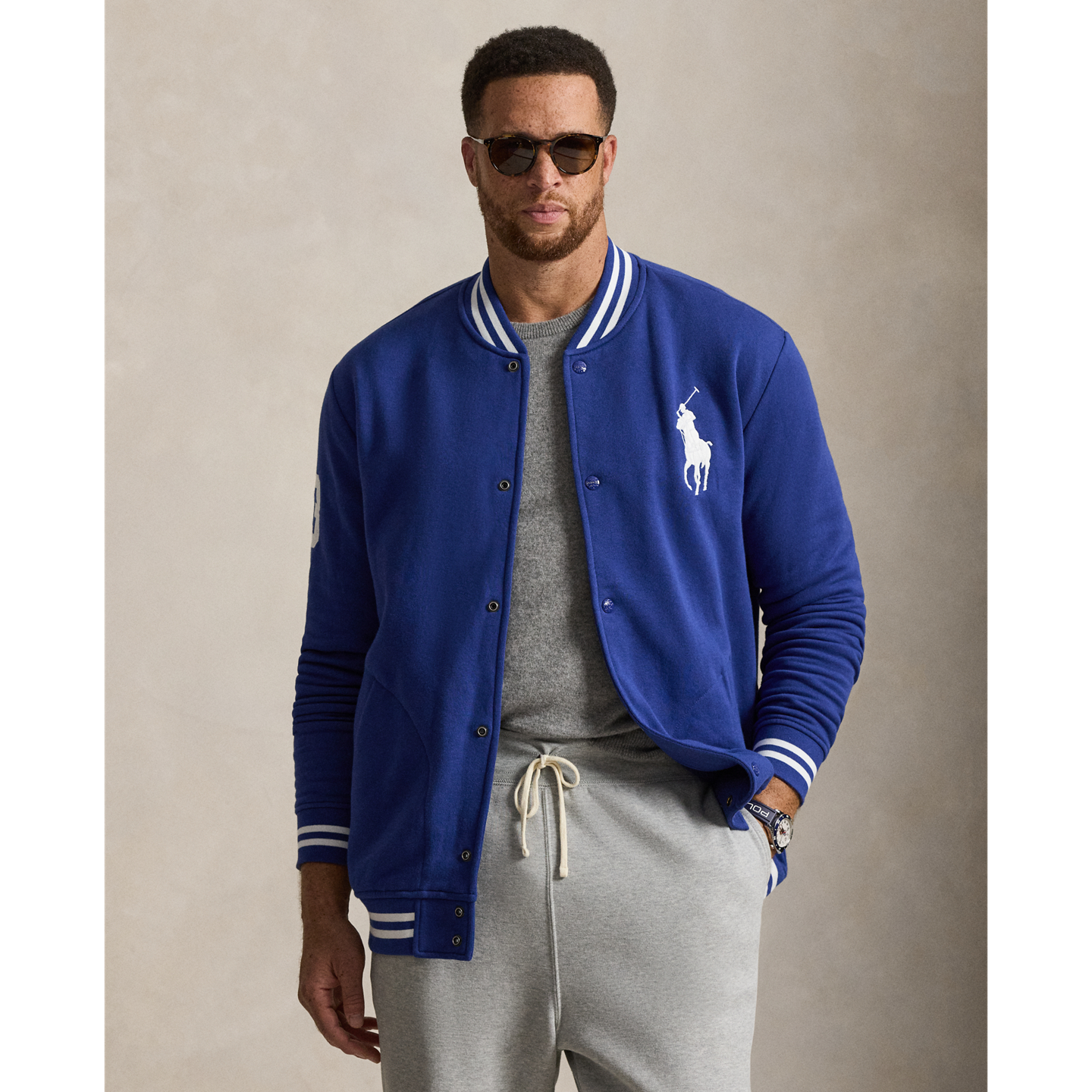 Куртка Ralph Lauren Big Pony Fleece Baseball, цвет: Синий / Белый — фото 4