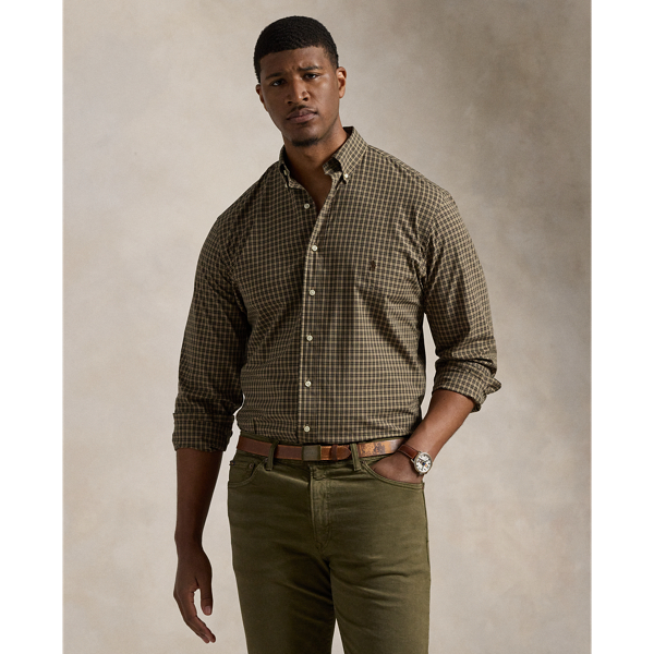 Khaki/Olive Multi Plaid Stretch Poplin Shirt Big & Tall 1