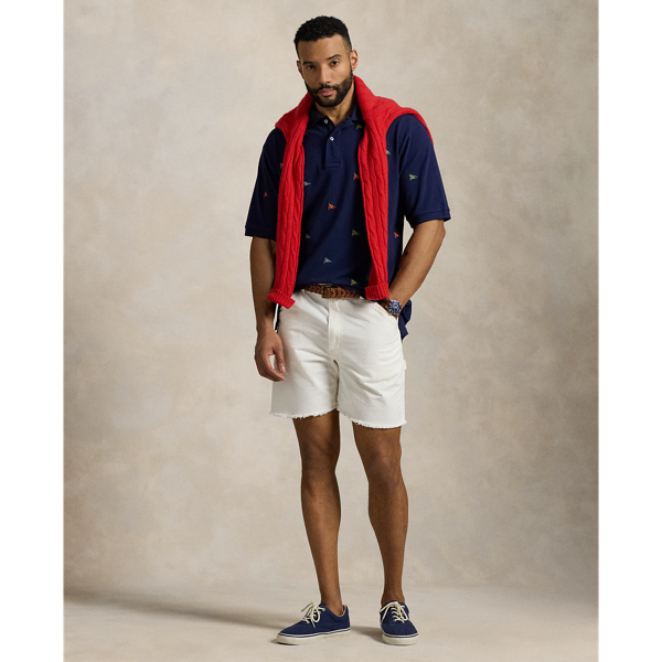 Flag-Embroidered Mesh Polo Shirt