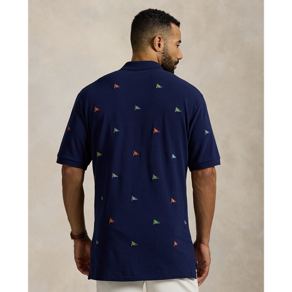 Flag-Embroidered Mesh Polo Shirt