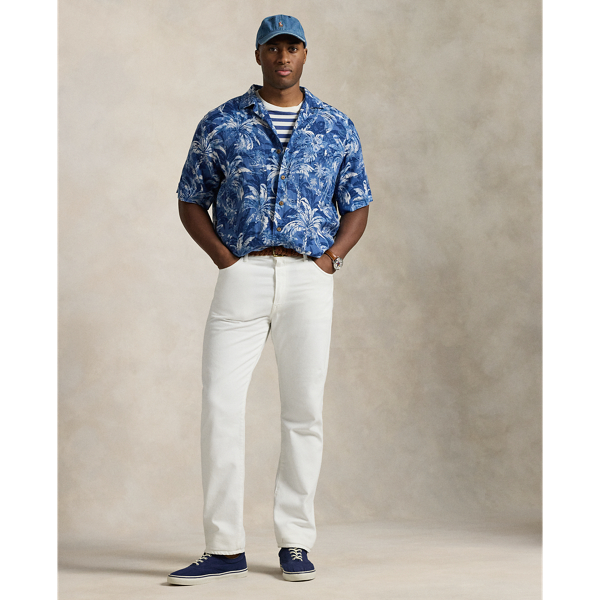 Tropical-Print Linen Camp Shirt