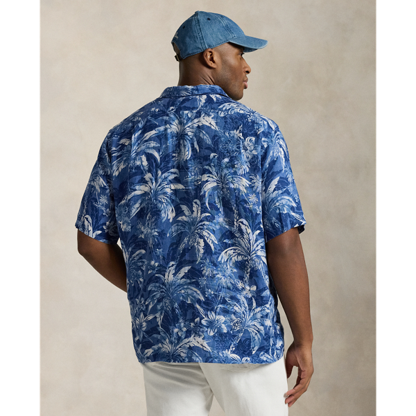 Tropical-Print Linen Camp Shirt