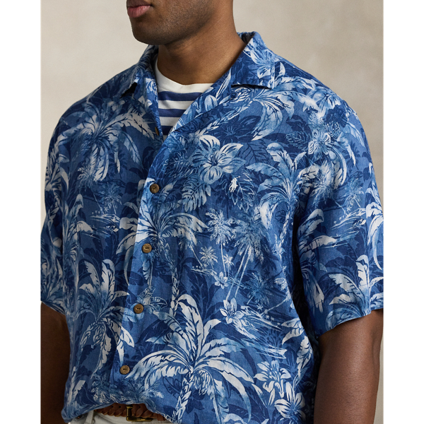 Tropical-Print Linen Camp Shirt