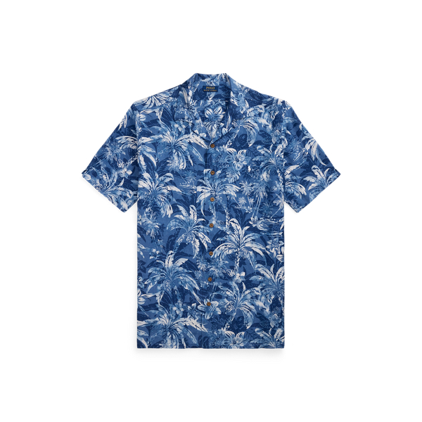 Tropical-Print Linen Camp Shirt