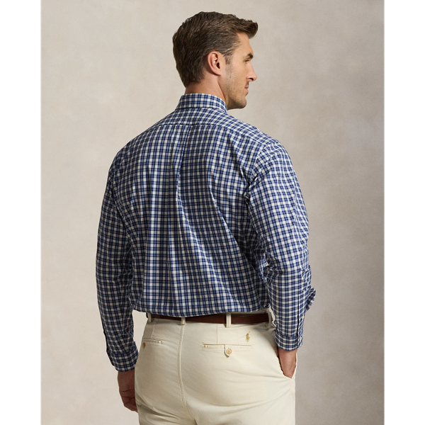 White Navy Multi Checked Stretch Poplin Shirt Big & Tall 5