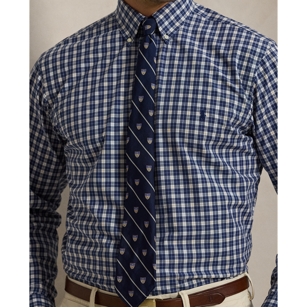 White Navy Multi Checked Stretch Poplin Shirt Big & Tall 6