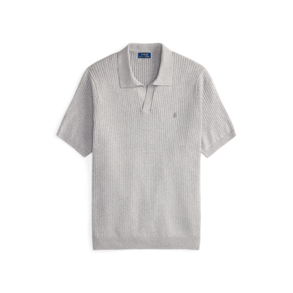 Rib-Knit Cotton Johnny-Collar Sweater Big & Tall 1
