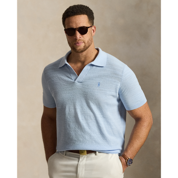 Office Blue/Deckwash White Textured Cotton-Linen Sweater Big & Tall 1
