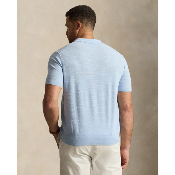 Office Blue/Deckwash White Textured Cotton-Linen Sweater Big & Tall 5