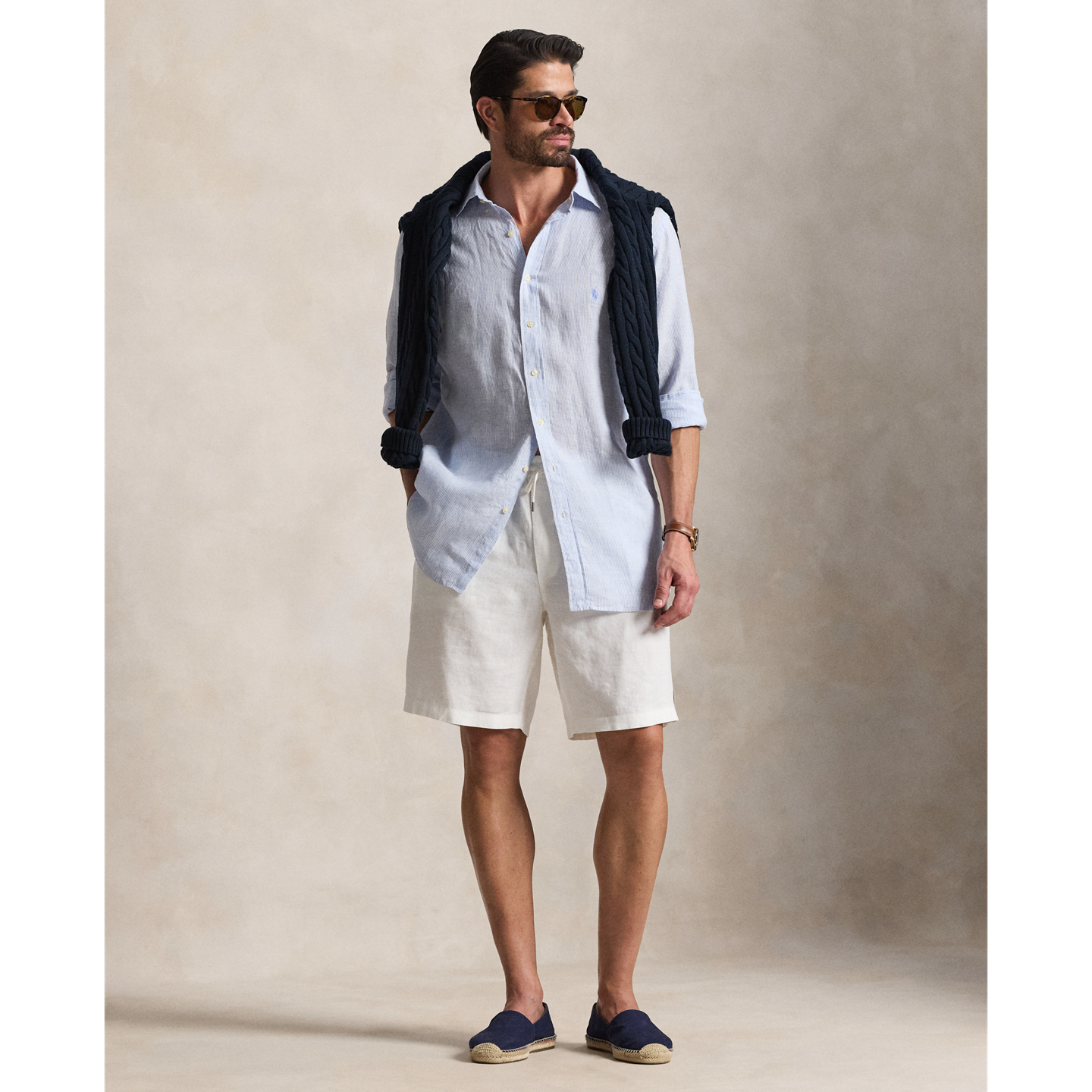 Мужская рубашка Ralph Lauren Linen, цвет: Синий / Белый — фото 1