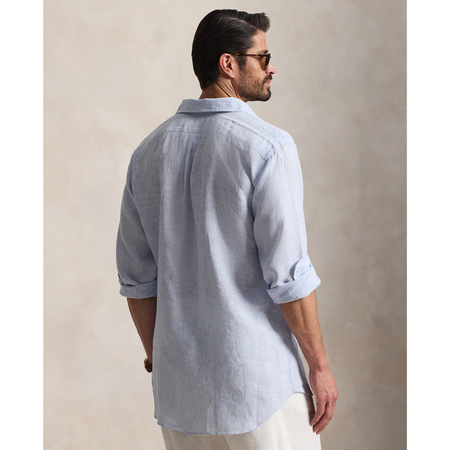 Мужская рубашка Ralph Lauren Linen, цвет: Синий / Белый — фото 2