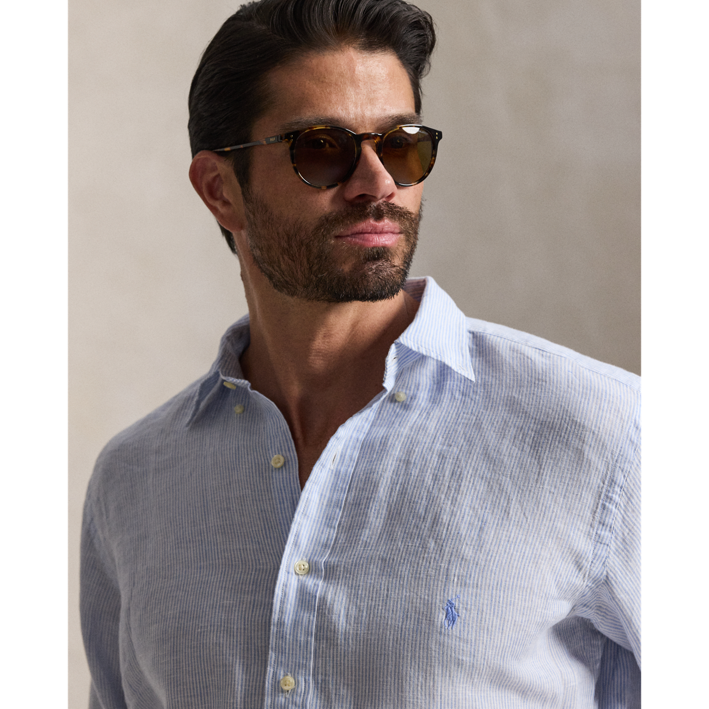 Мужская рубашка Ralph Lauren Linen, цвет: Синий / Белый — фото 3