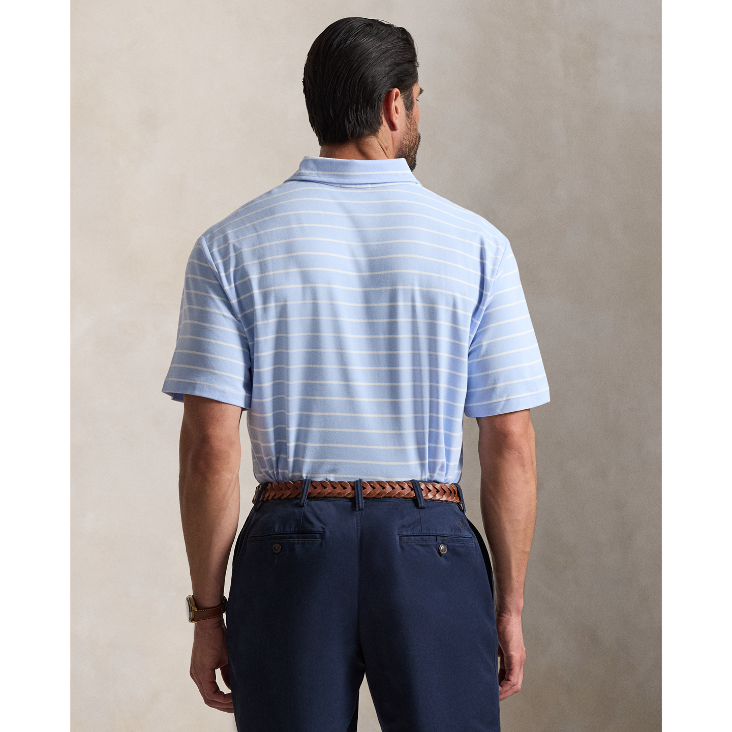 Мужское поло Ralph Lauren Striped Soft Cotton Polo, цвет: Галечный синий / Белый — фото 2
