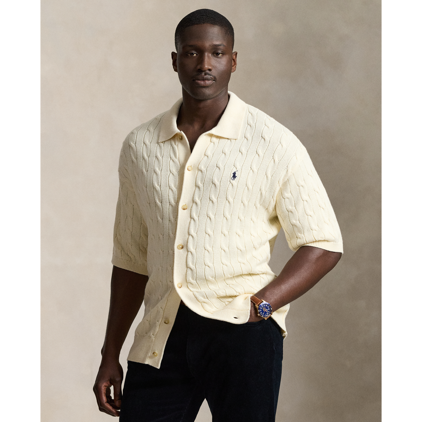 Мужской свитер Ralph Lauren Relaxed Fit Cable-Knit Cotton, цвет: Кремовый — фото 4