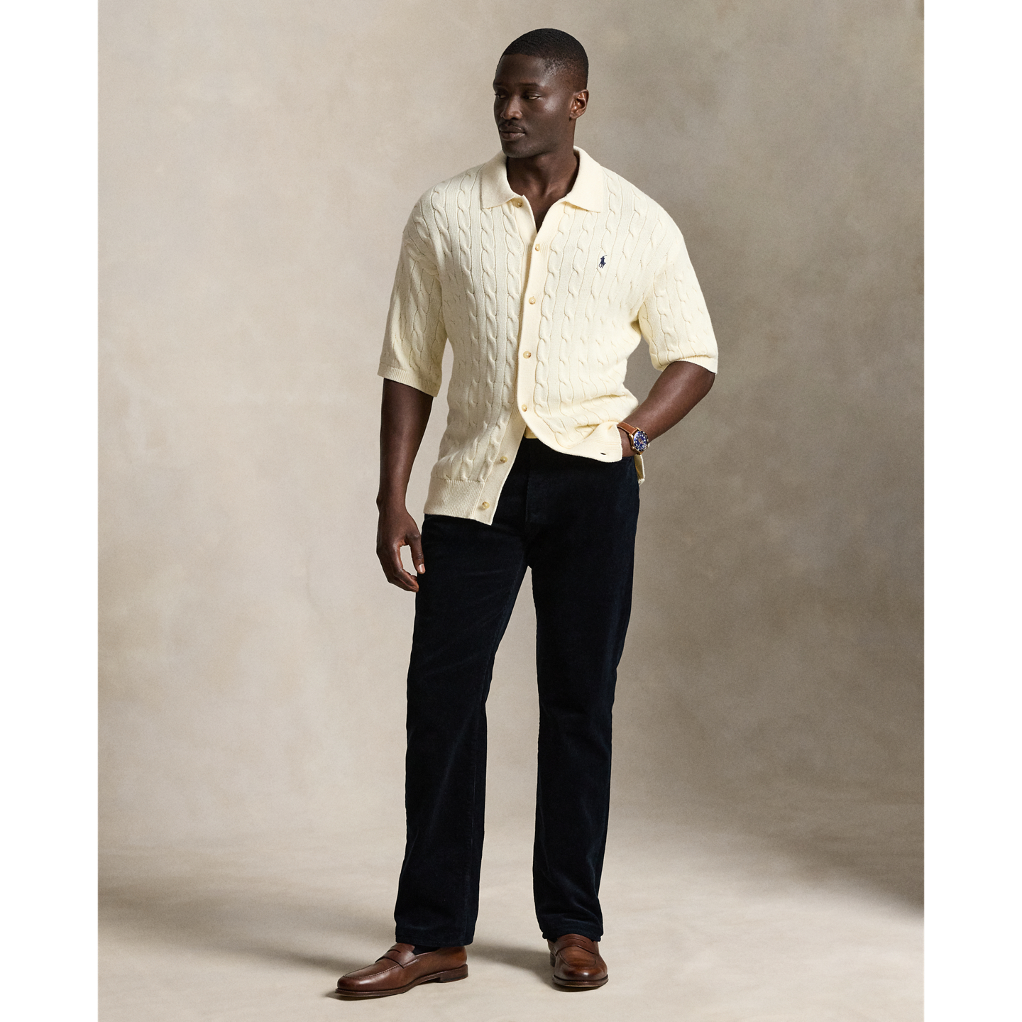 Мужской свитер Ralph Lauren Relaxed Fit Cable-Knit Cotton, цвет: Кремовый — фото 1