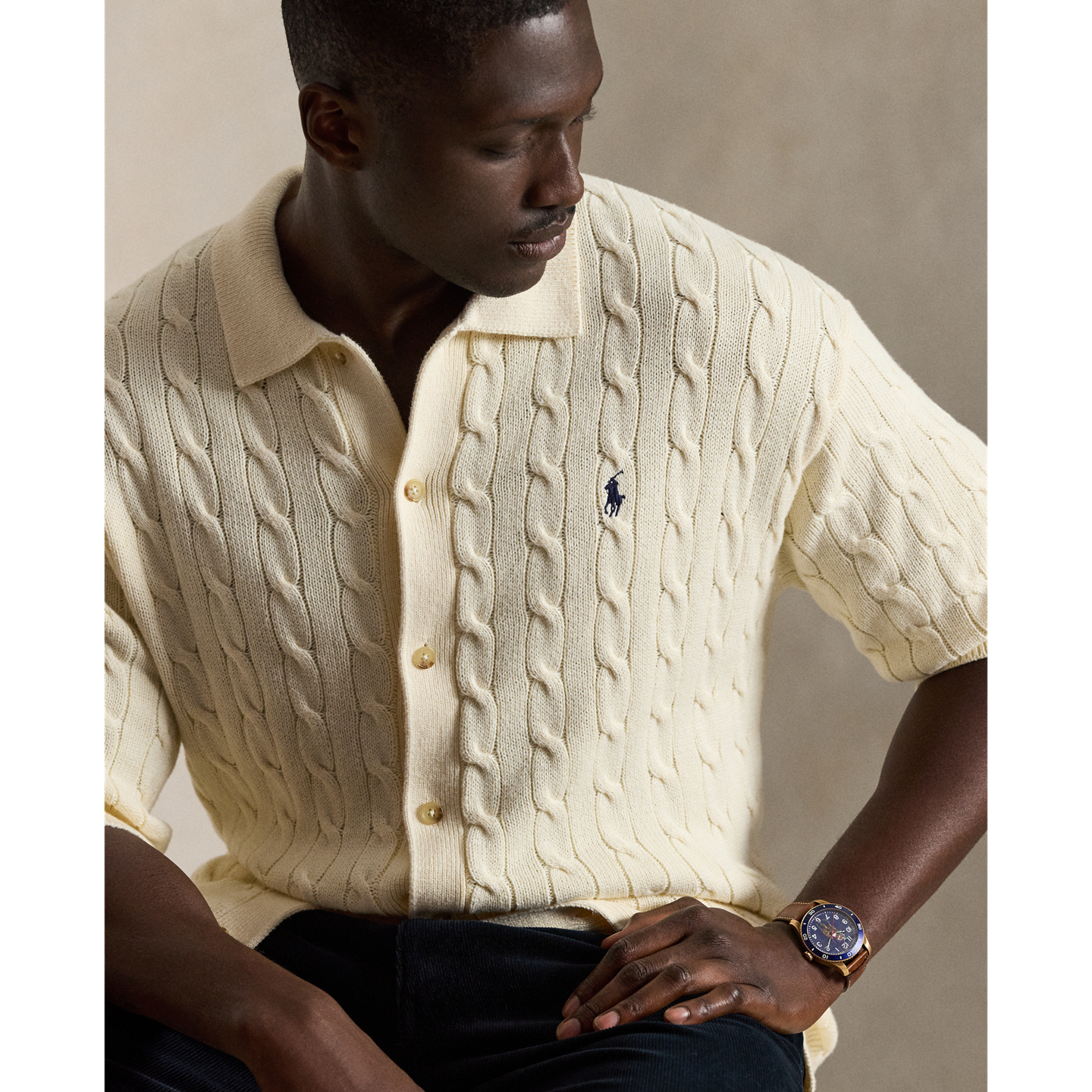 Мужской свитер Ralph Lauren Relaxed Fit Cable-Knit Cotton, цвет: Кремовый — фото 3