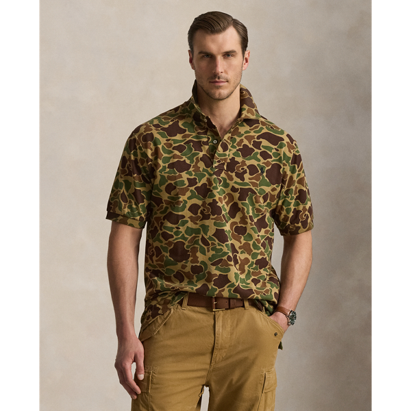 Camo-Print Mesh Polo Shirt