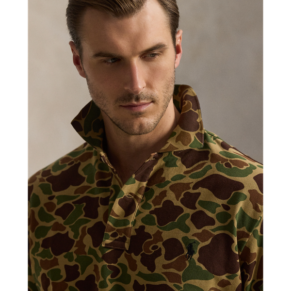 Camo-Print Mesh Polo Shirt