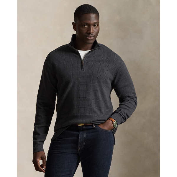 Plaid Estate-Rib Quarter-Zip Pullover