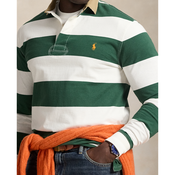 Khaki-Collar Striped Rugby Shirt