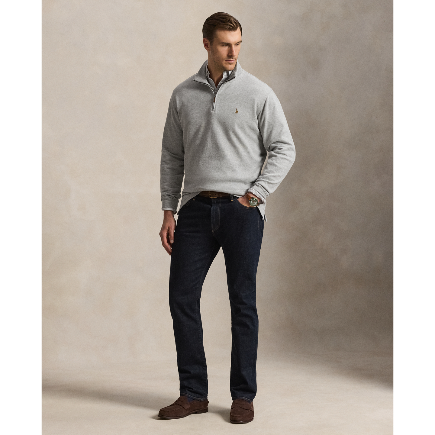 Мужской свитер Ralph Lauren Estate-Rib Quarter-Zip Pullover, цвет: Меланжевый — фото 1