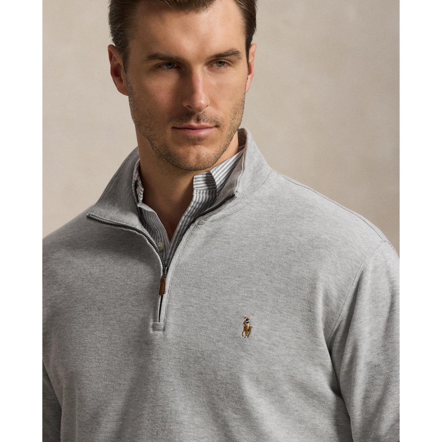 Мужской свитер Ralph Lauren Estate-Rib Quarter-Zip Pullover, цвет: Меланжевый — фото 3