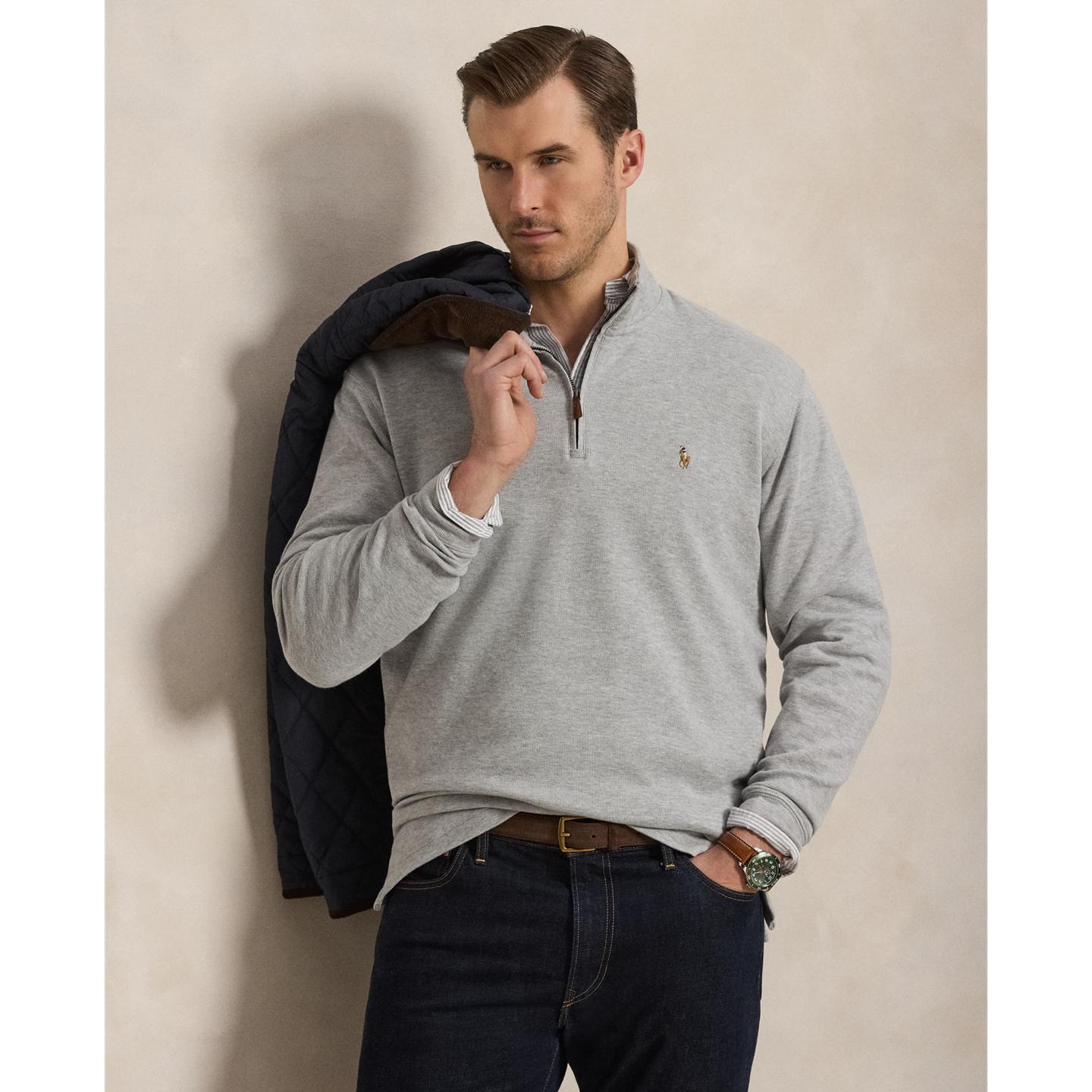 Мужской свитер Ralph Lauren Estate-Rib Quarter-Zip Pullover, цвет: Меланжевый — фото 4