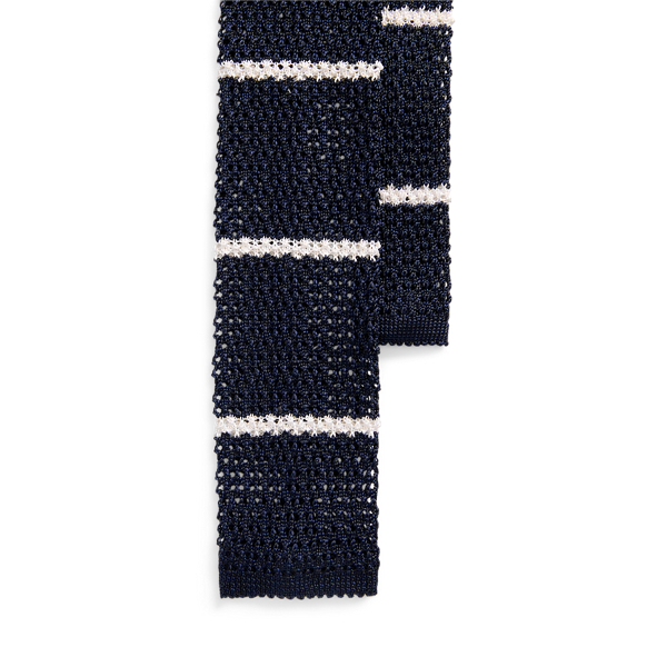 Embroidered Striped Knit Tie
