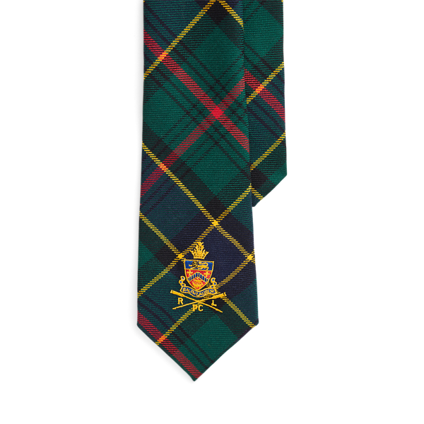 Green Multi Crest-Embroidered Tartan Wool Tie  Polo Ralph Lauren 1