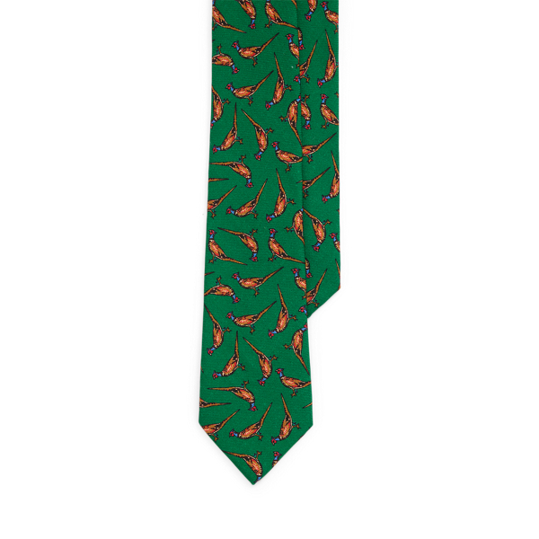 Green Pheasant-Print Wool Challis Tie Polo Ralph Lauren 1