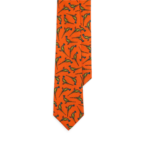 Orange Pheasant-Print Wool Challis Tie Polo Ralph Lauren 1