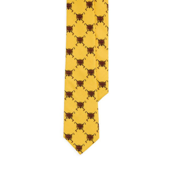 Yellow Fox-Head-Print Wool Challis Tie Polo Ralph Lauren 1