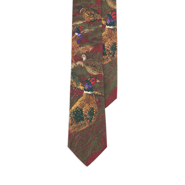 Wine Multi Pheasant-Print Silk Twill Tie Polo Ralph Lauren 1