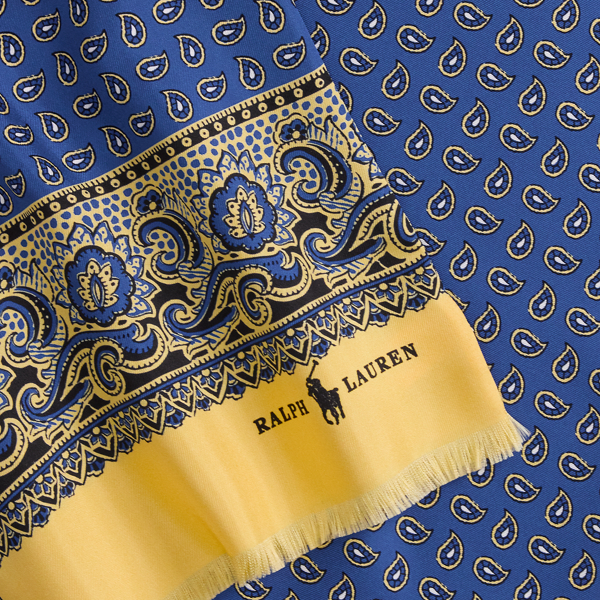 Blue/Buff Neat Silk Foulard Scarf Polo Ralph Lauren 2