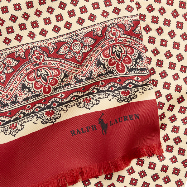 Red/buff Neat Silk Foulard Scarf Polo Ralph Lauren 2