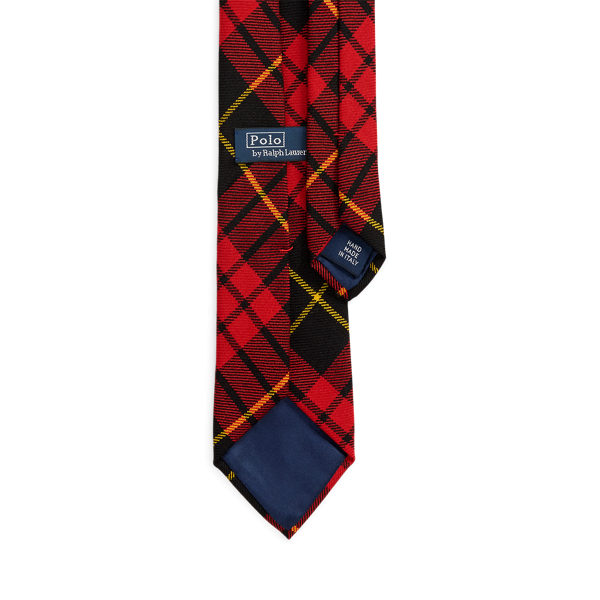 Red/Black Crest-Embroidered Tartan Wool Tie Polo Ralph Lauren 2