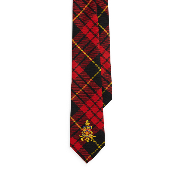 Red/black Crest-Embroidered Tartan Wool Tie Polo Ralph Lauren 1