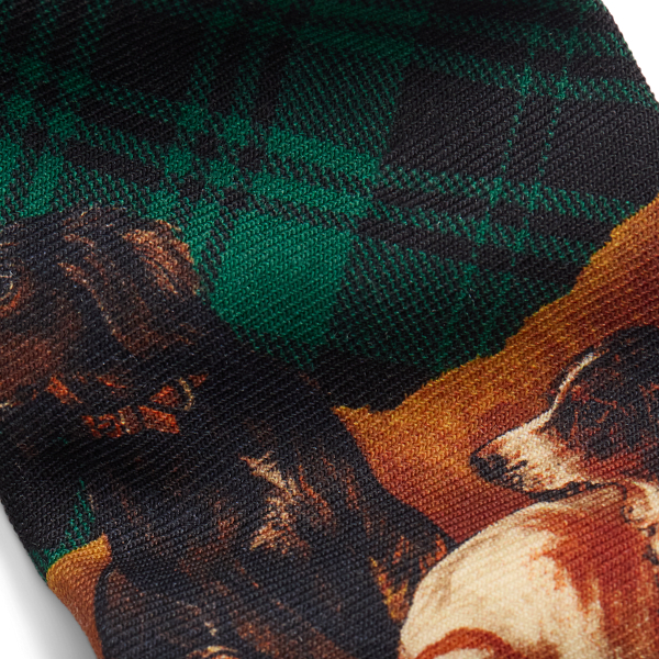 Green Plaid Dog-Print Wool Challis Tie Polo Ralph Lauren 3