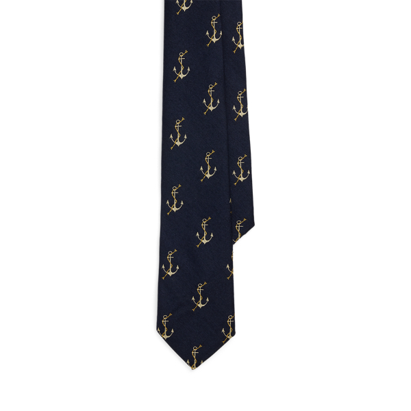 Navy Anchor-Patterned Wool-Silk Tie Polo Ralph Lauren 1