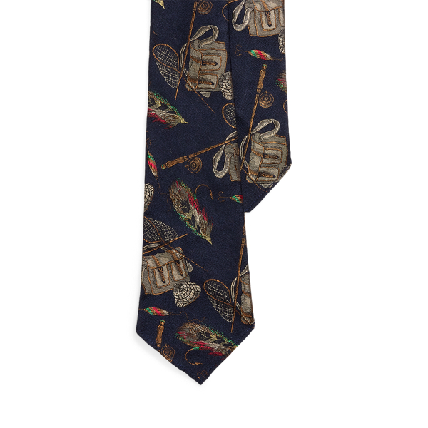 Vintage-Inspired Fishing-Print Tie 