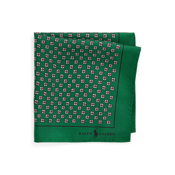 Green Block-Print Silk Twill Pocket Square Polo Ralph Lauren 1