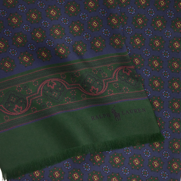 Navy Multi Foulard-Print Wool Scarf Polo Ralph Lauren 2