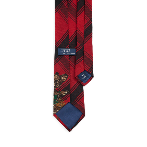 Red Plaid Duck-Print Wool Challis Tie Polo Ralph Lauren 2